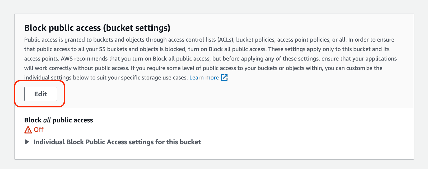 Edit block public access